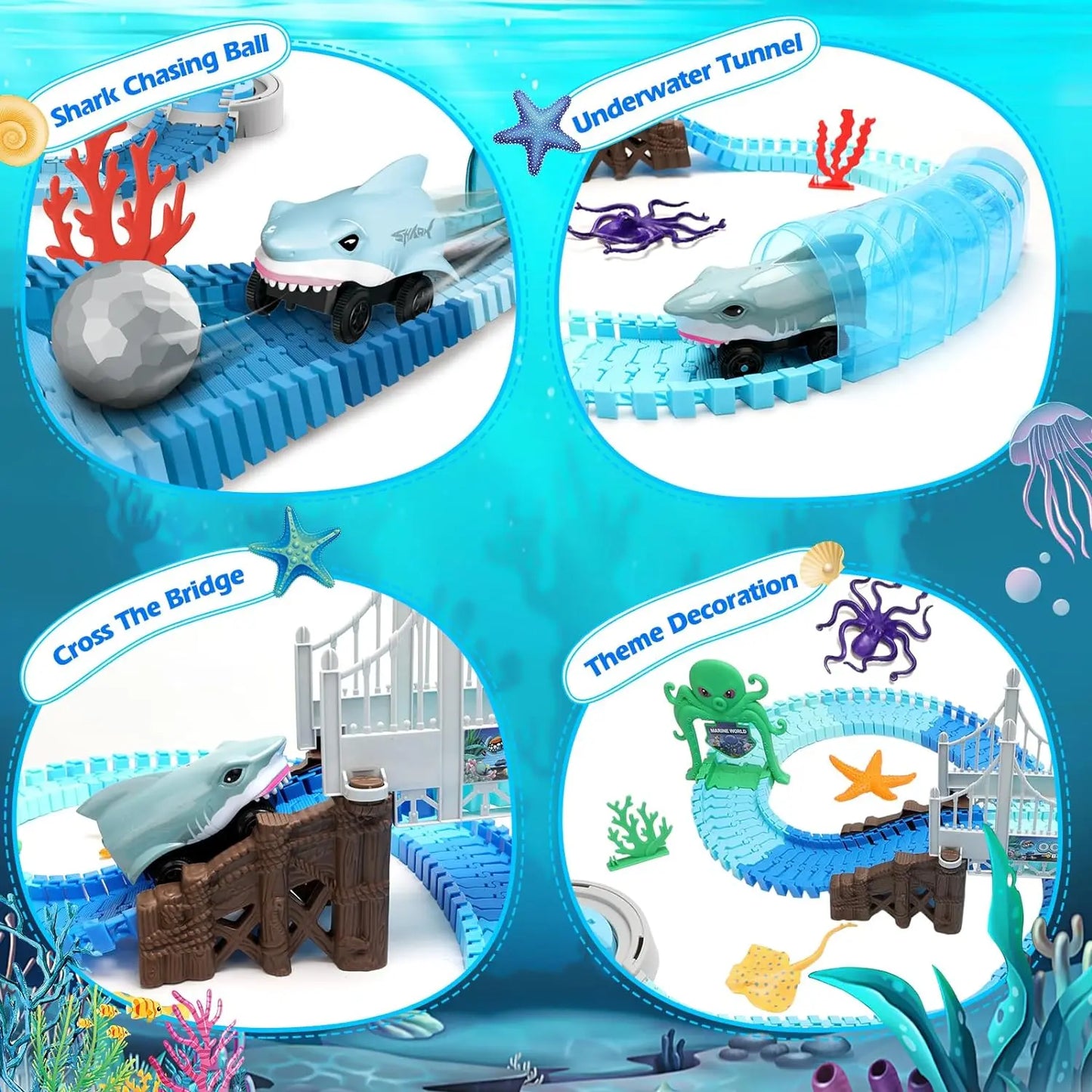VATOS Shark Race Car Toy Ocean Track Set STEM Learn