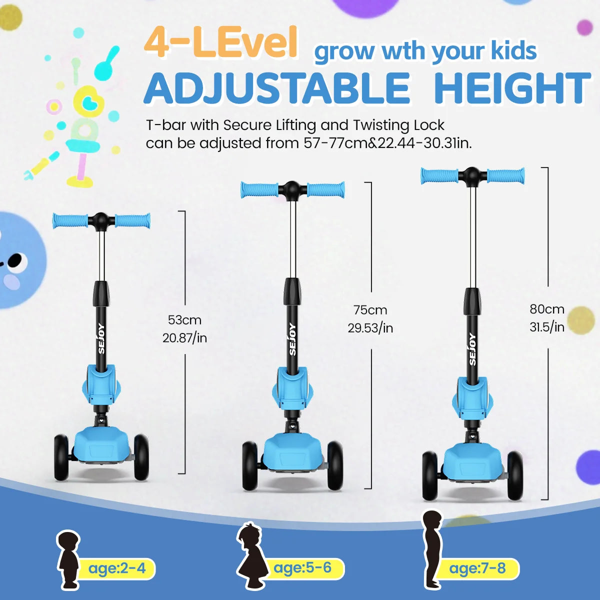 Three-Wheeled LED Kick Scooter For Kids With Lean-To-Steer
