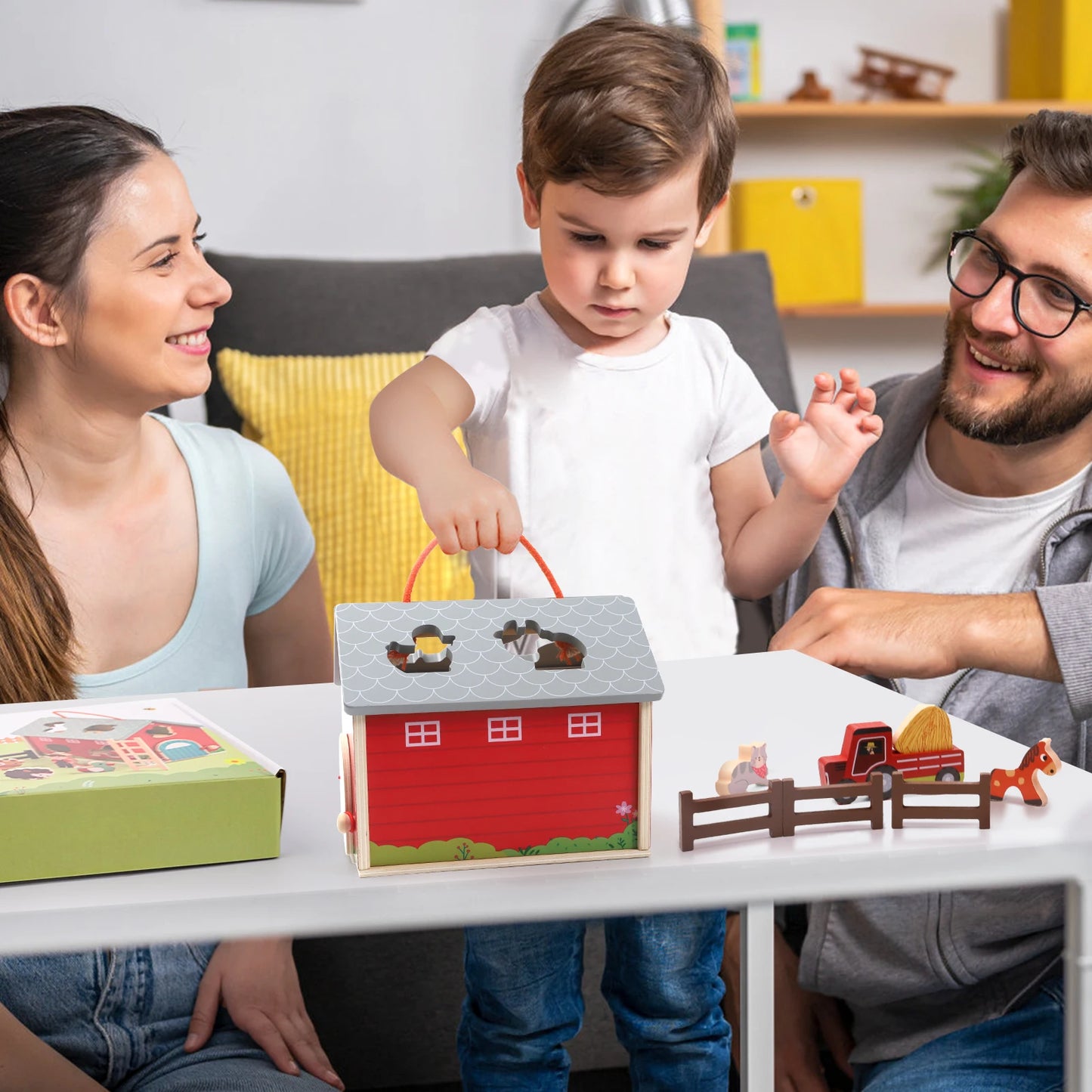 XIAPIA Wooden Farm Toys Set With Barn And Tractor Playset