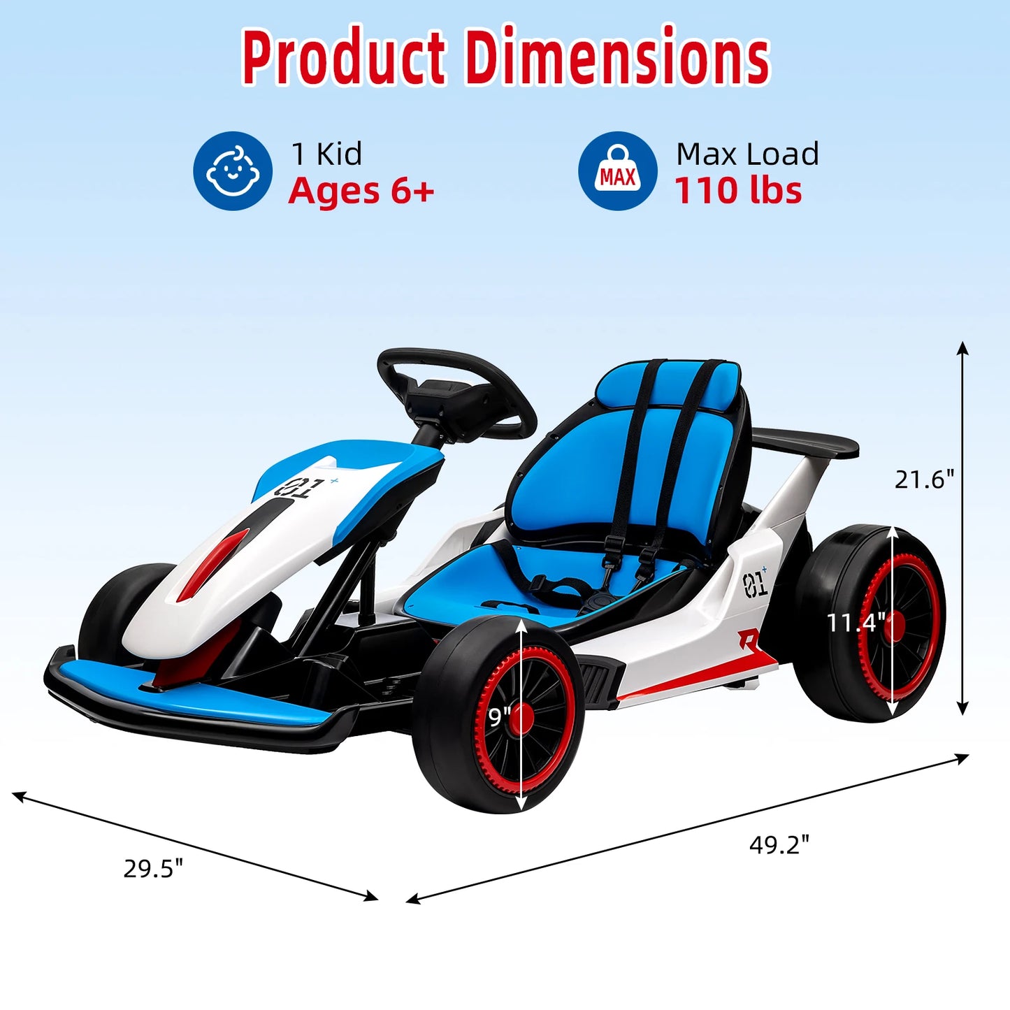 HiMISSE 24V Go Kart Ride On Dual 200W Motors Battery