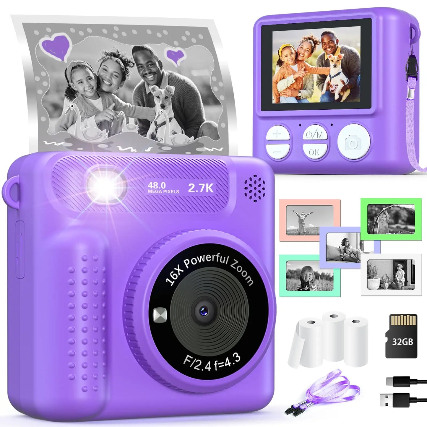 VATOS Rechargeable Instant Print Digital Camera for Kids