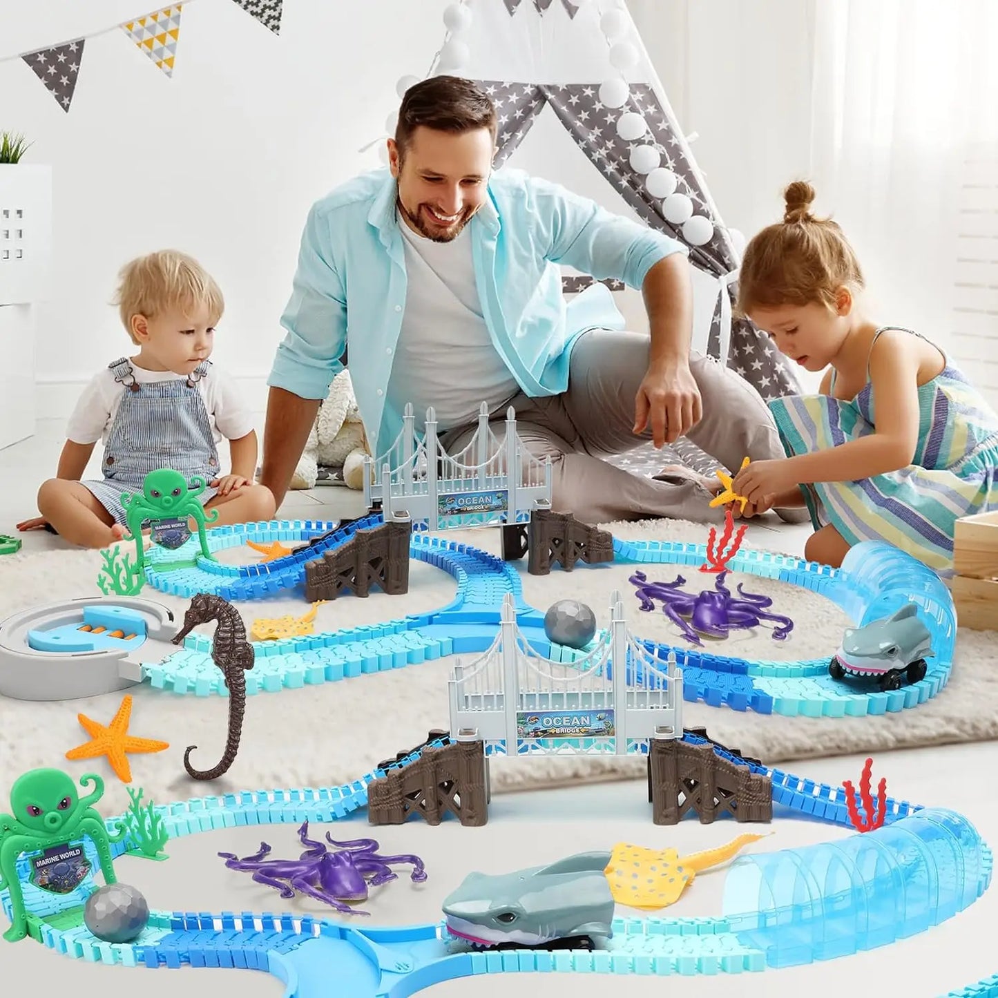 VATOS Shark Race Car Toy Ocean Track Set STEM Learn