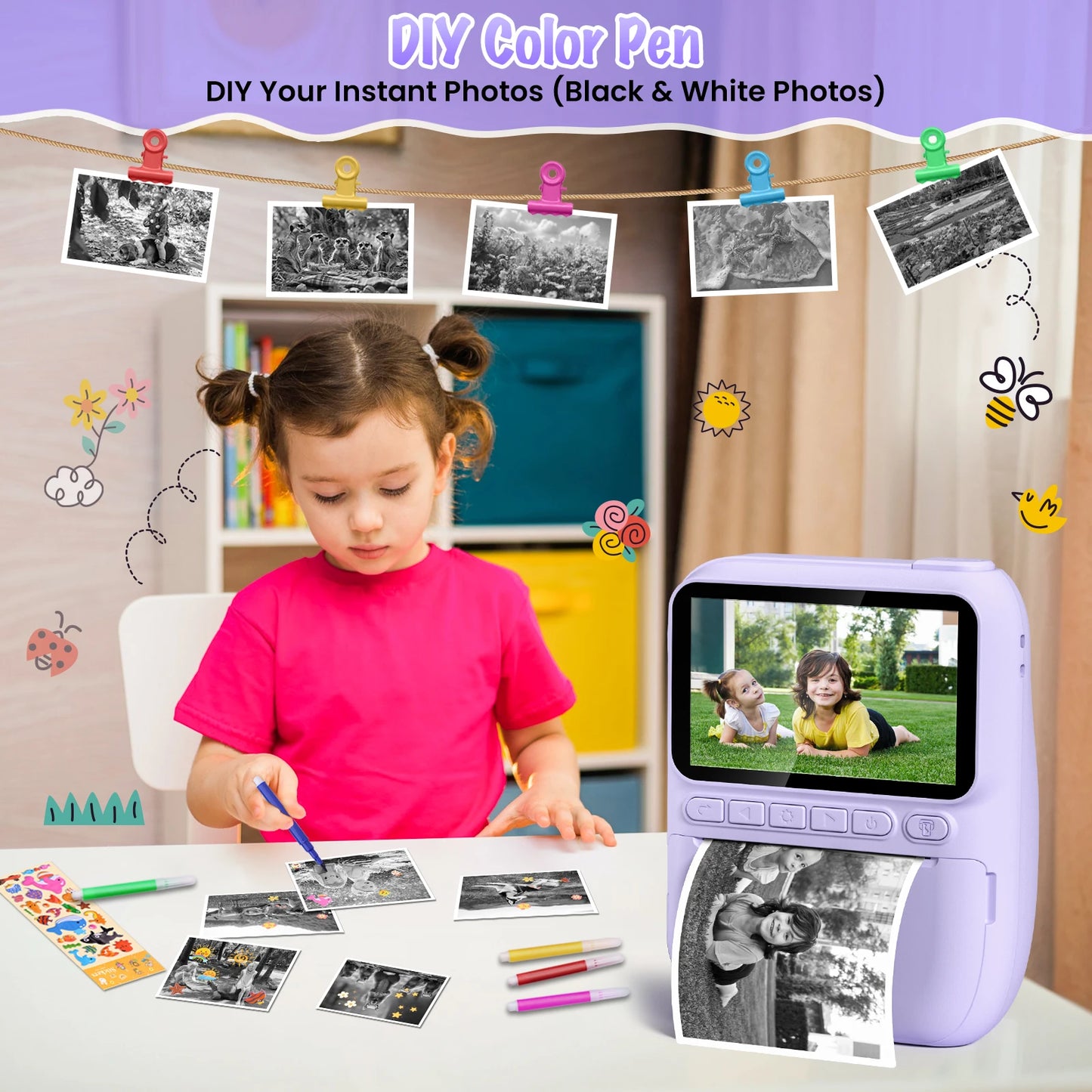 DIAMOOKYCN Kids Digital Camera Instant Print 32MP HD 1080P
