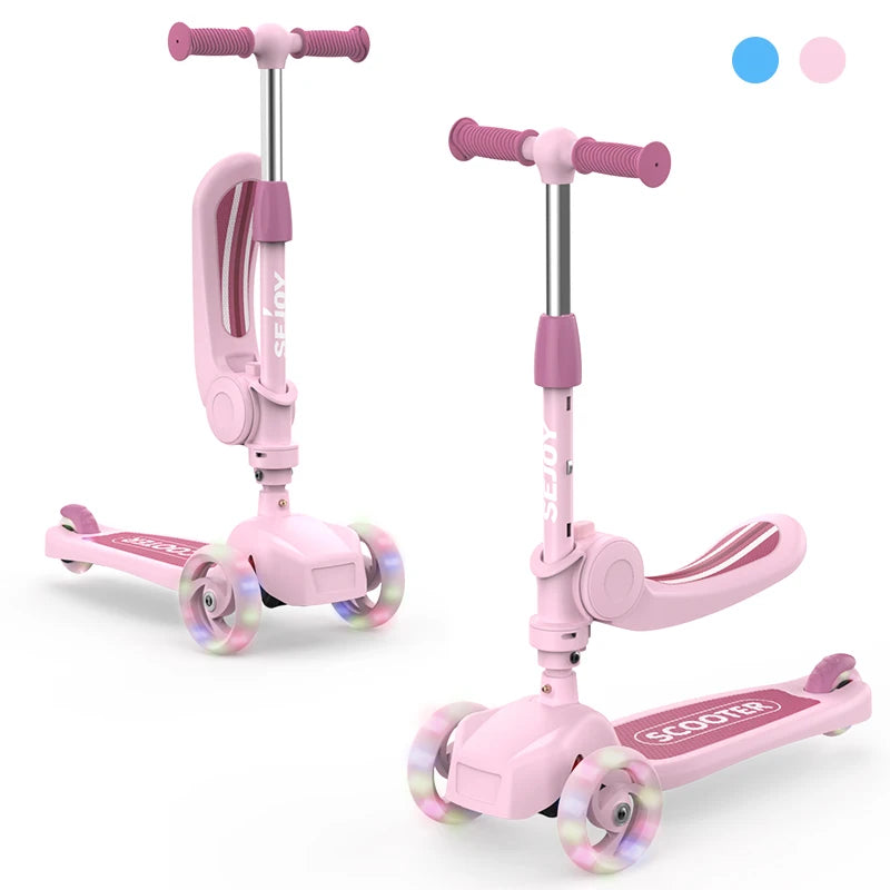 Three-Wheeled LED Kick Scooter For Kids With Lean-To-Steer
