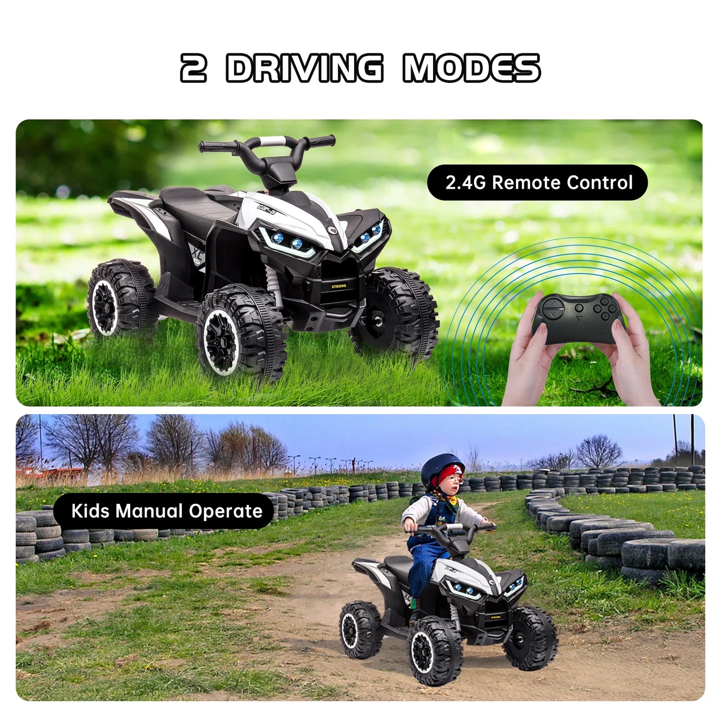 HiMISSE 12V Kids Ride On ATV Dual Motors USB Led Lights