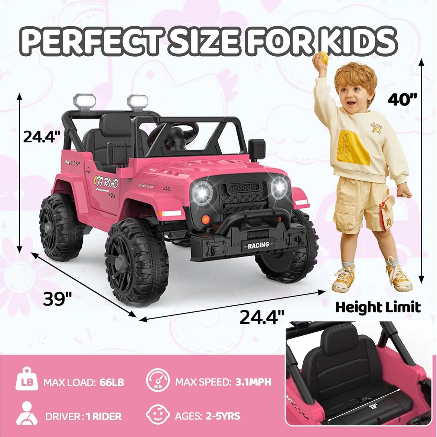 SHXI 12V Ride On Truck for Kids Remote Control Bluetooth