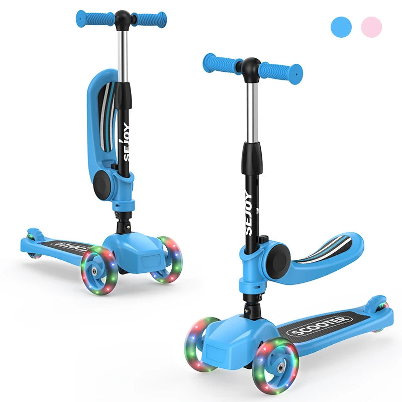 Three-Wheeled LED Kick Scooter For Kids With Lean-To-Steer