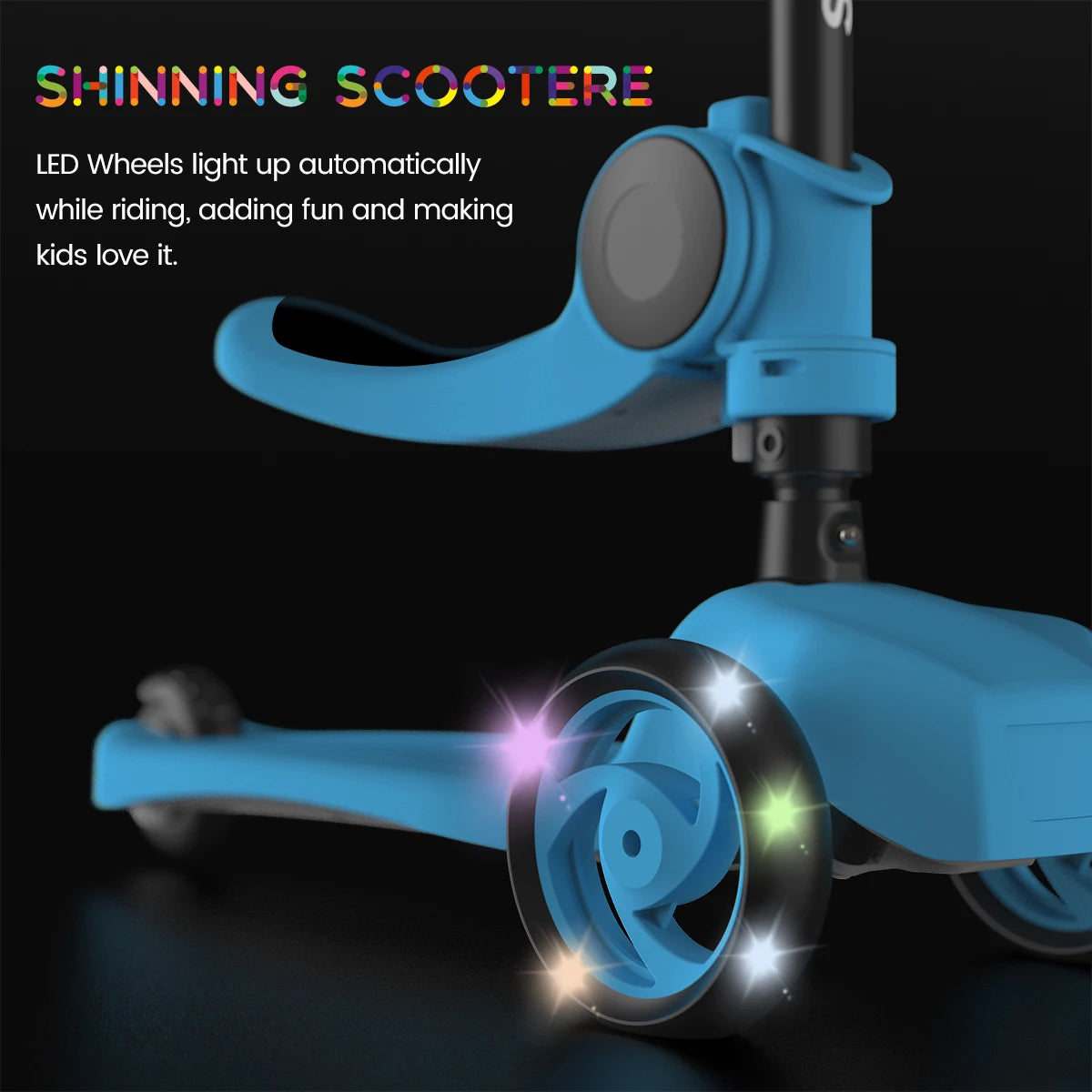 Three-Wheeled LED Kick Scooter For Kids With Lean-To-Steer
