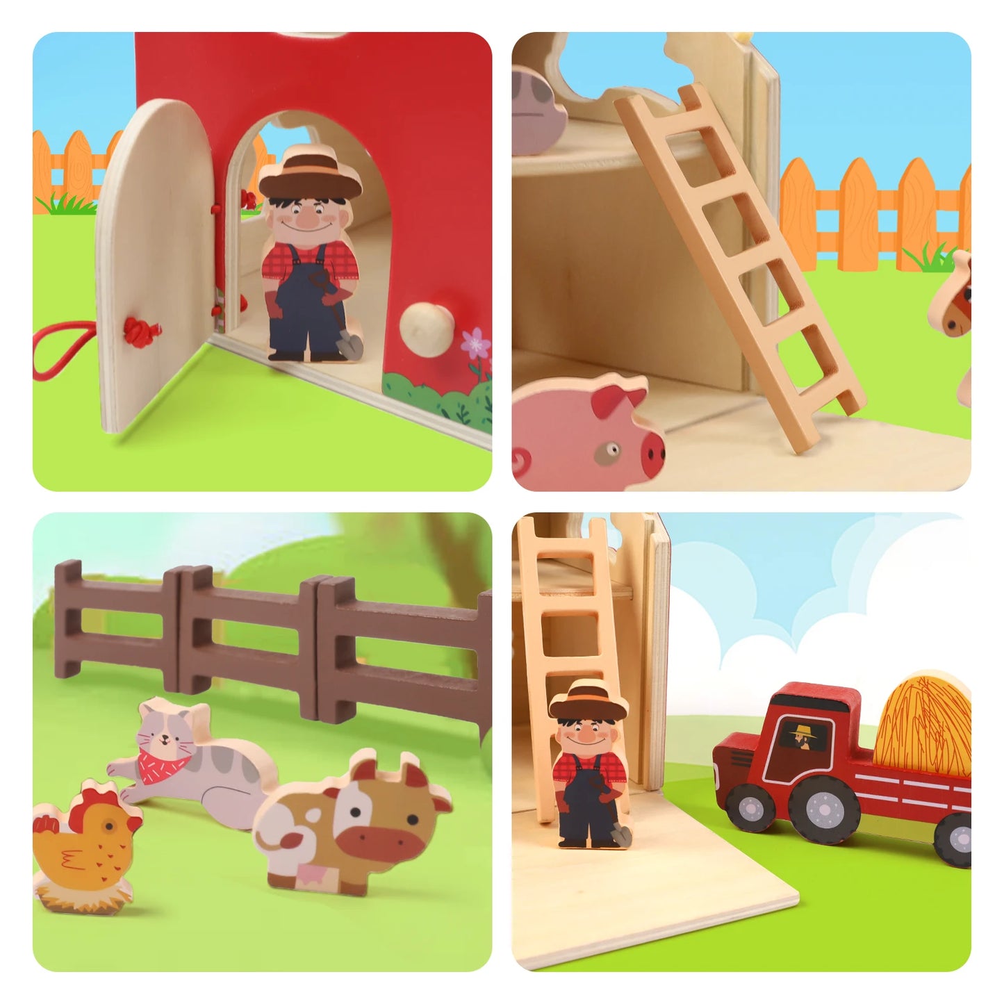XIAPIA Wooden Farm Toys Set With Barn And Tractor Playset