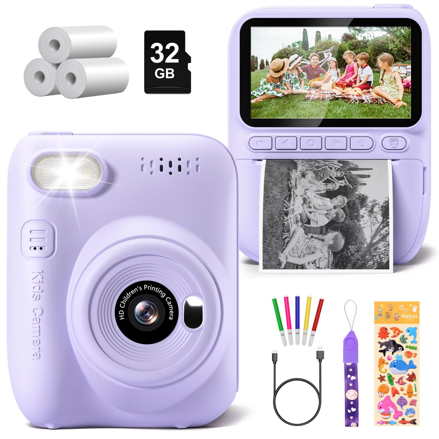 DIAMOOKYCN Kids Digital Camera Instant Print 32MP HD 1080P