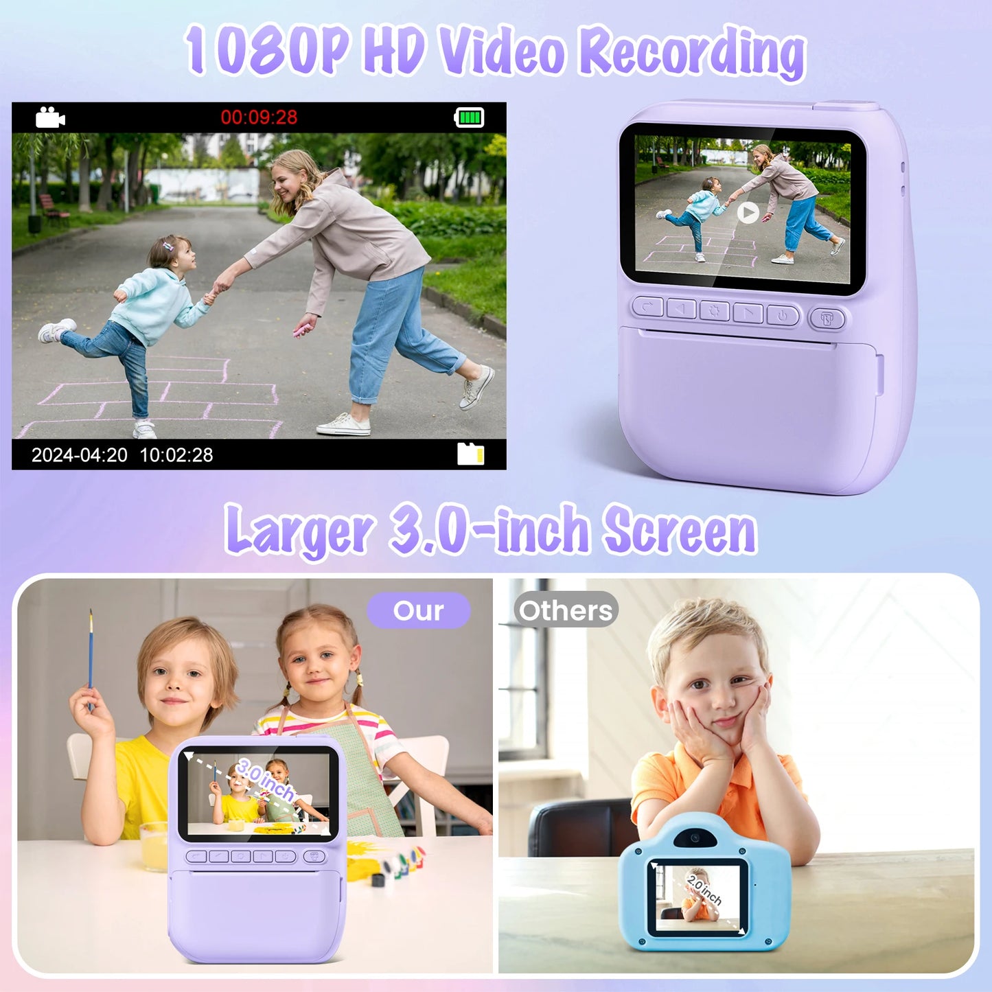 DIAMOOKYCN Kids Digital Camera Instant Print 32MP HD 1080P
