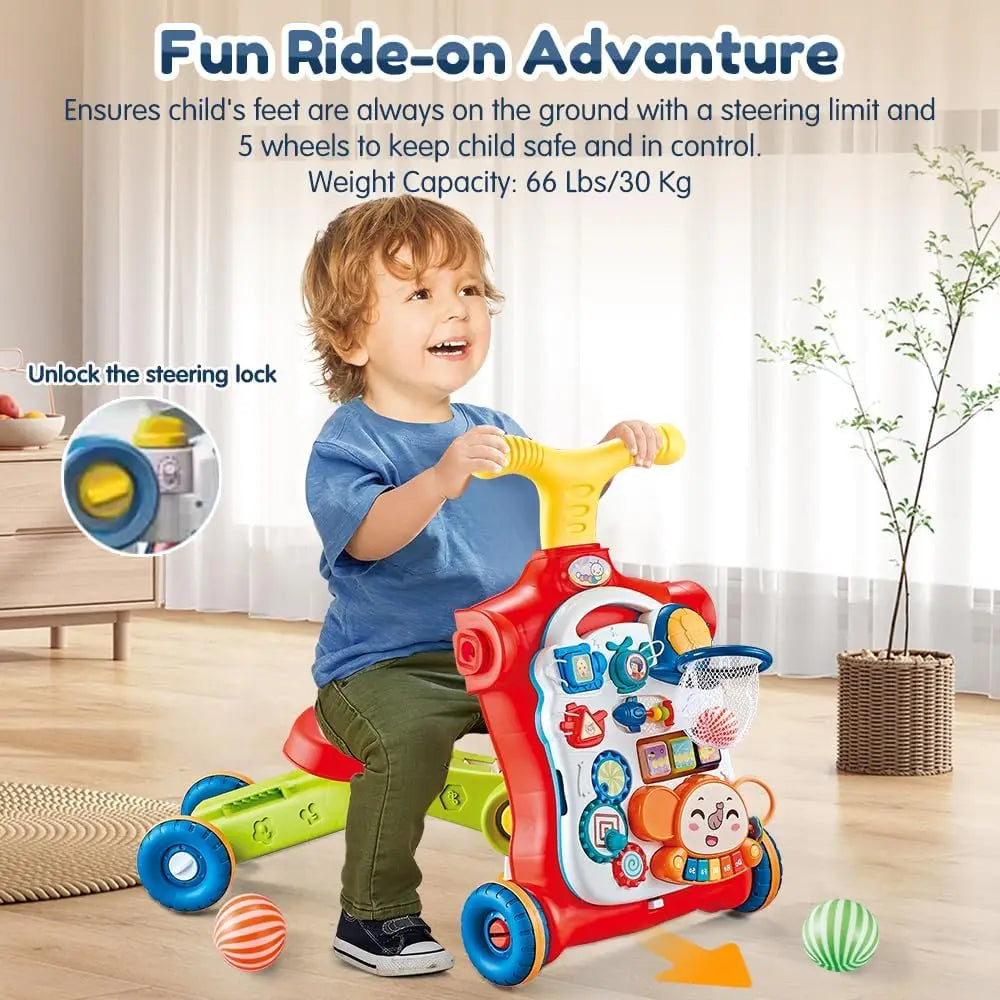 VATOS Baby Walker 5 In 1 Sit To Stand Push Walker Music