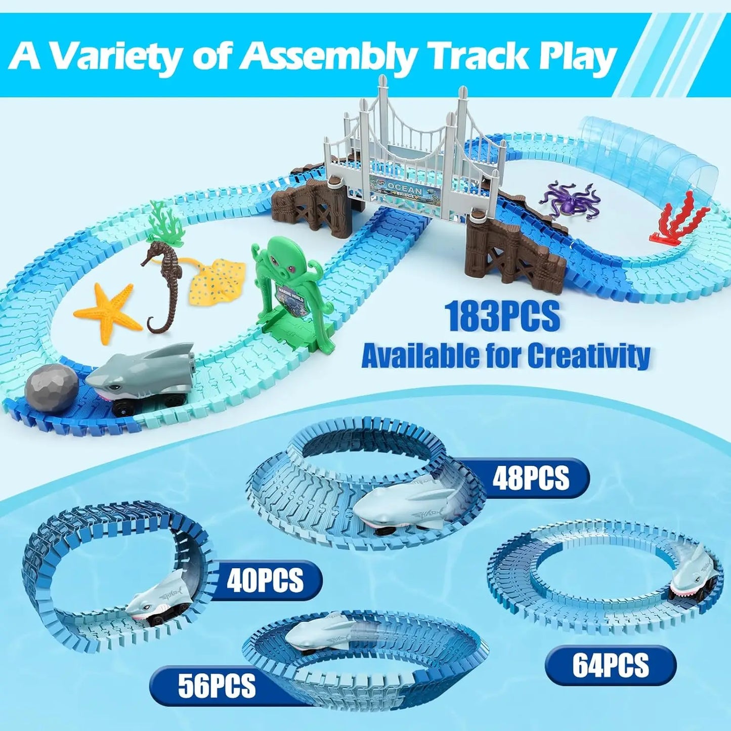 VATOS Shark Race Car Toy Ocean Track Set STEM Learn