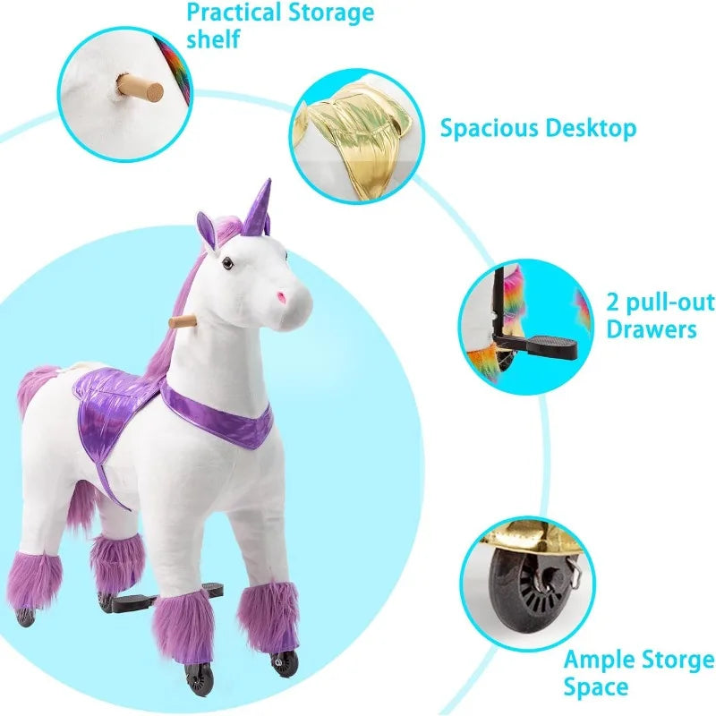Electronic Ride On Unicorn Toy For Kids No Battery Required
