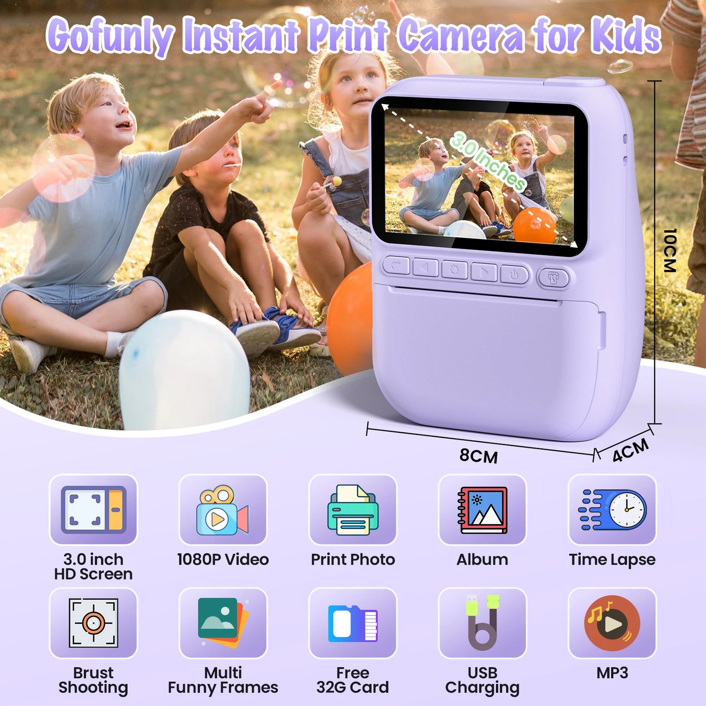 DIAMOOKYCN Kids Digital Camera Instant Print 32MP HD 1080P