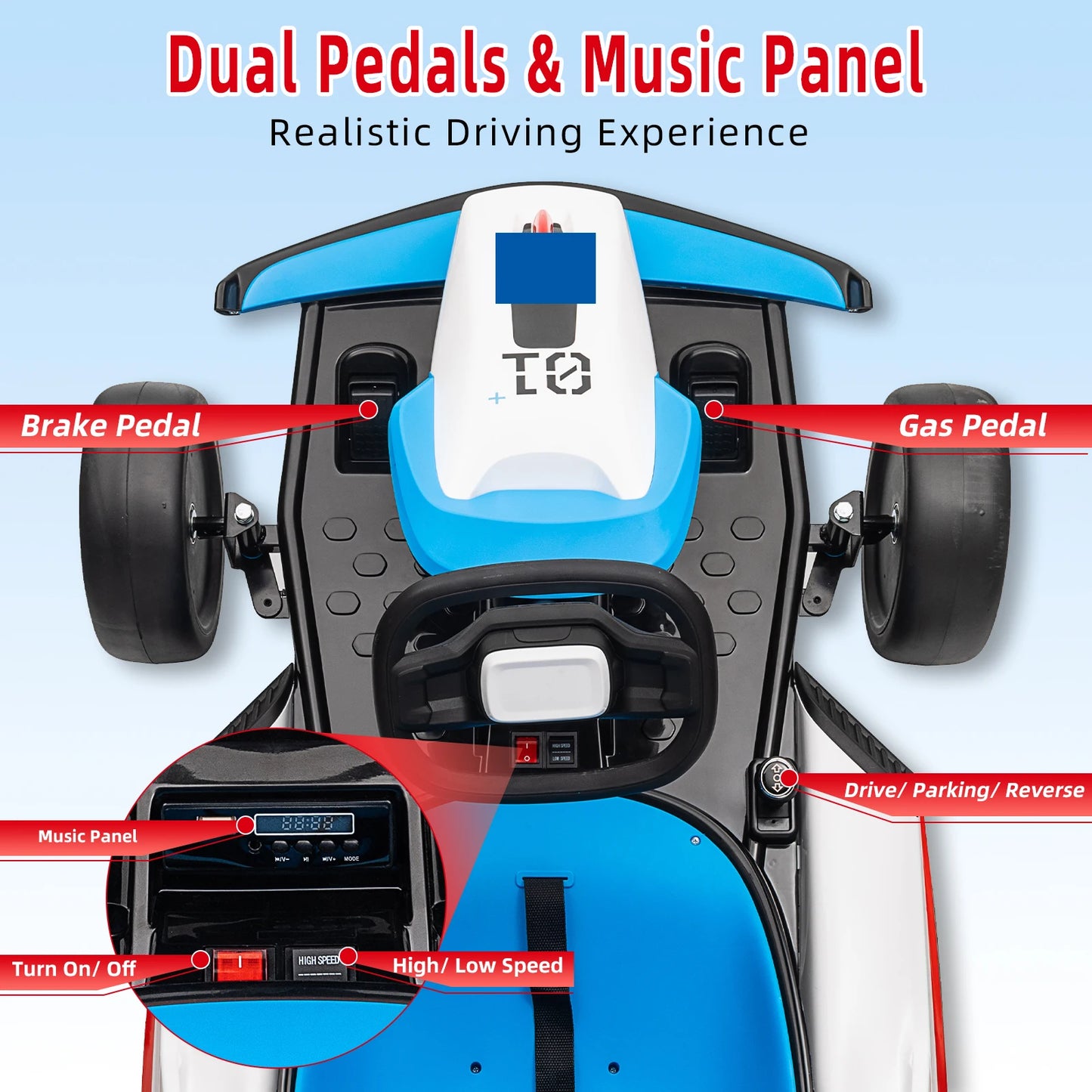 HiMISSE 24V Go Kart Ride On Dual 200W Motors Battery