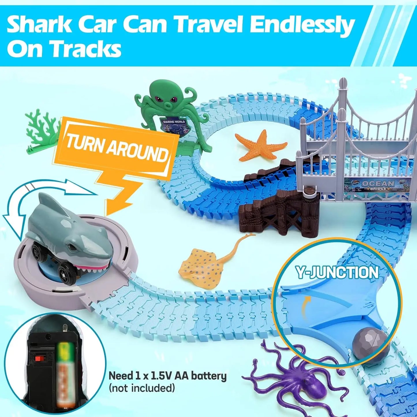 VATOS Shark Race Car Toy Ocean Track Set STEM Learn