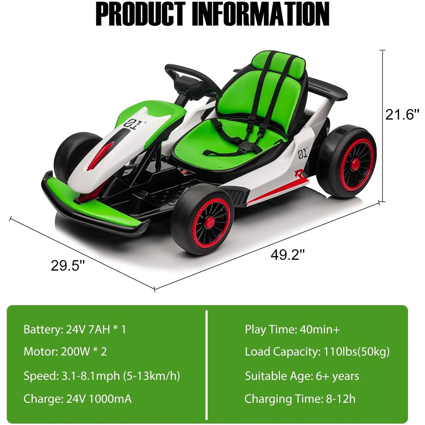 Electronic 24V Kids Go Kart High Speed Drift Dual Motors