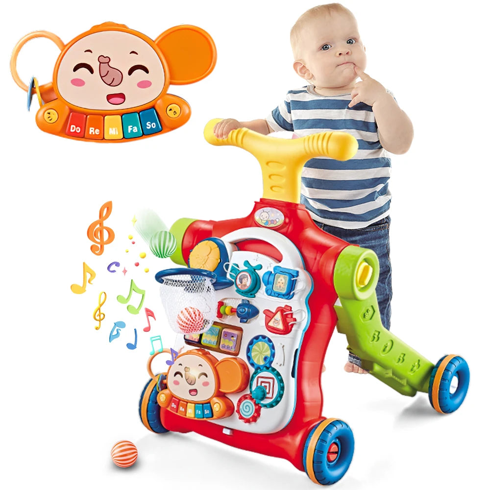 VATOS Baby Walker 5 In 1 Sit To Stand Push Walker Music