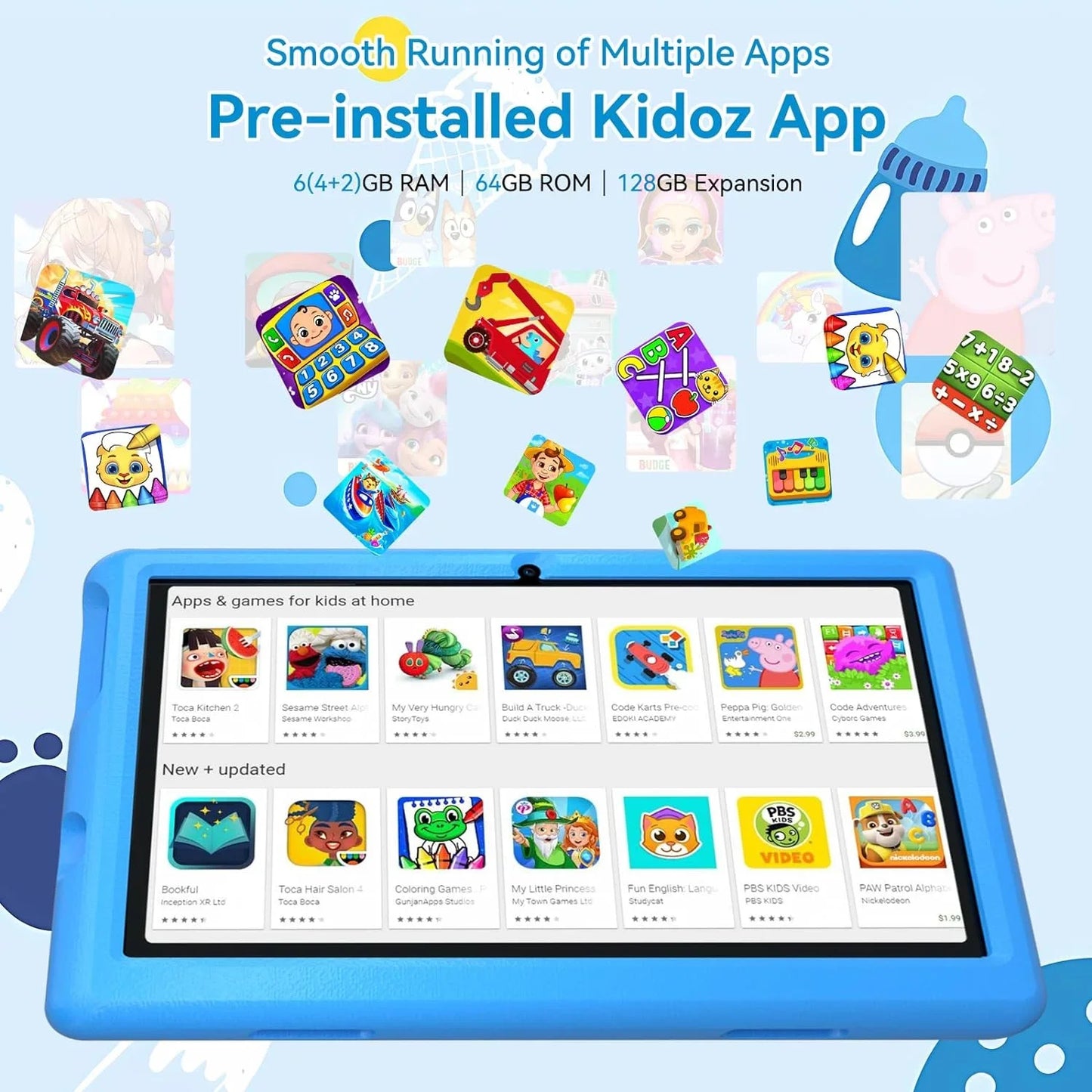 Bestski Kids Educational Tablet 6GB RAM 64GB ROM 128GB SD