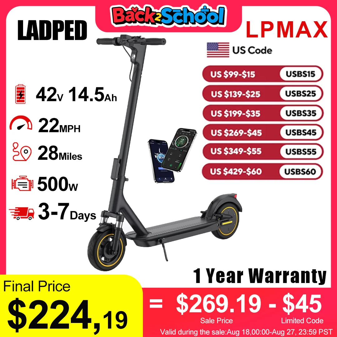 Ladped LPMAX Electric Scooter 22MPH Dual Shock Long Range