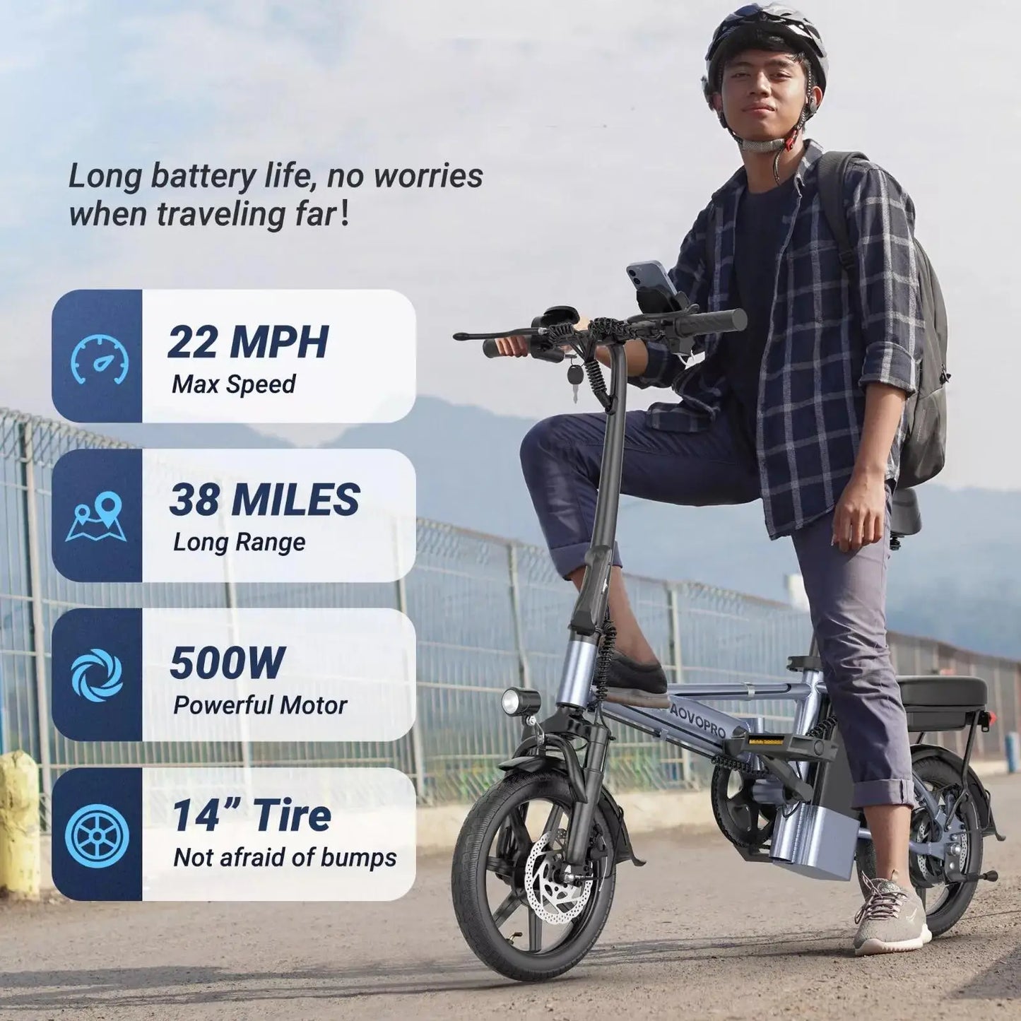 AOVOPRO Foldable EB60 Dual Seat Electric Bicycle 500W