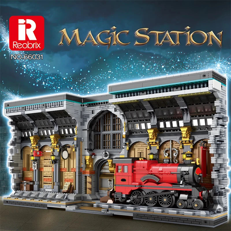 AMAZINGBLOKSC Train Station Magic Bookend Set With Light