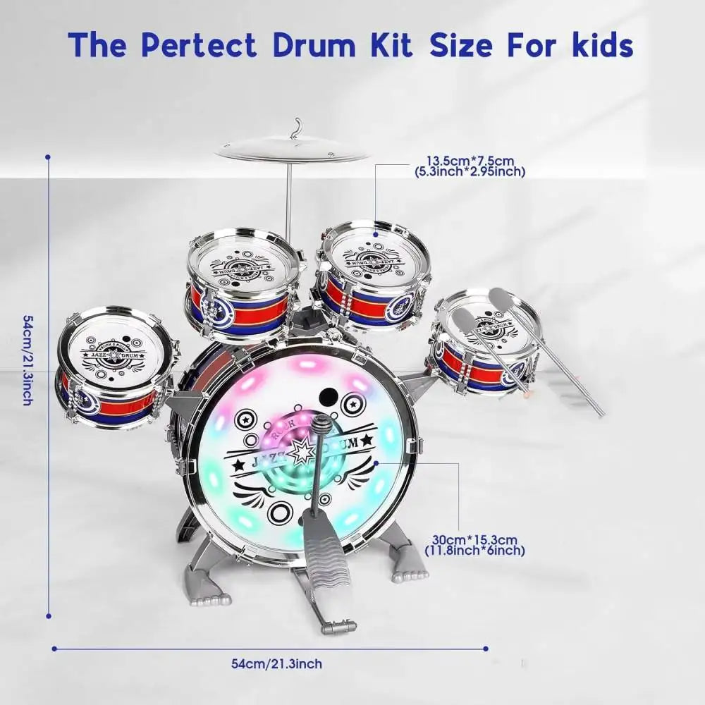 SANMERSEN Mini Jazz Drum Set For Kids With LED Light Stool