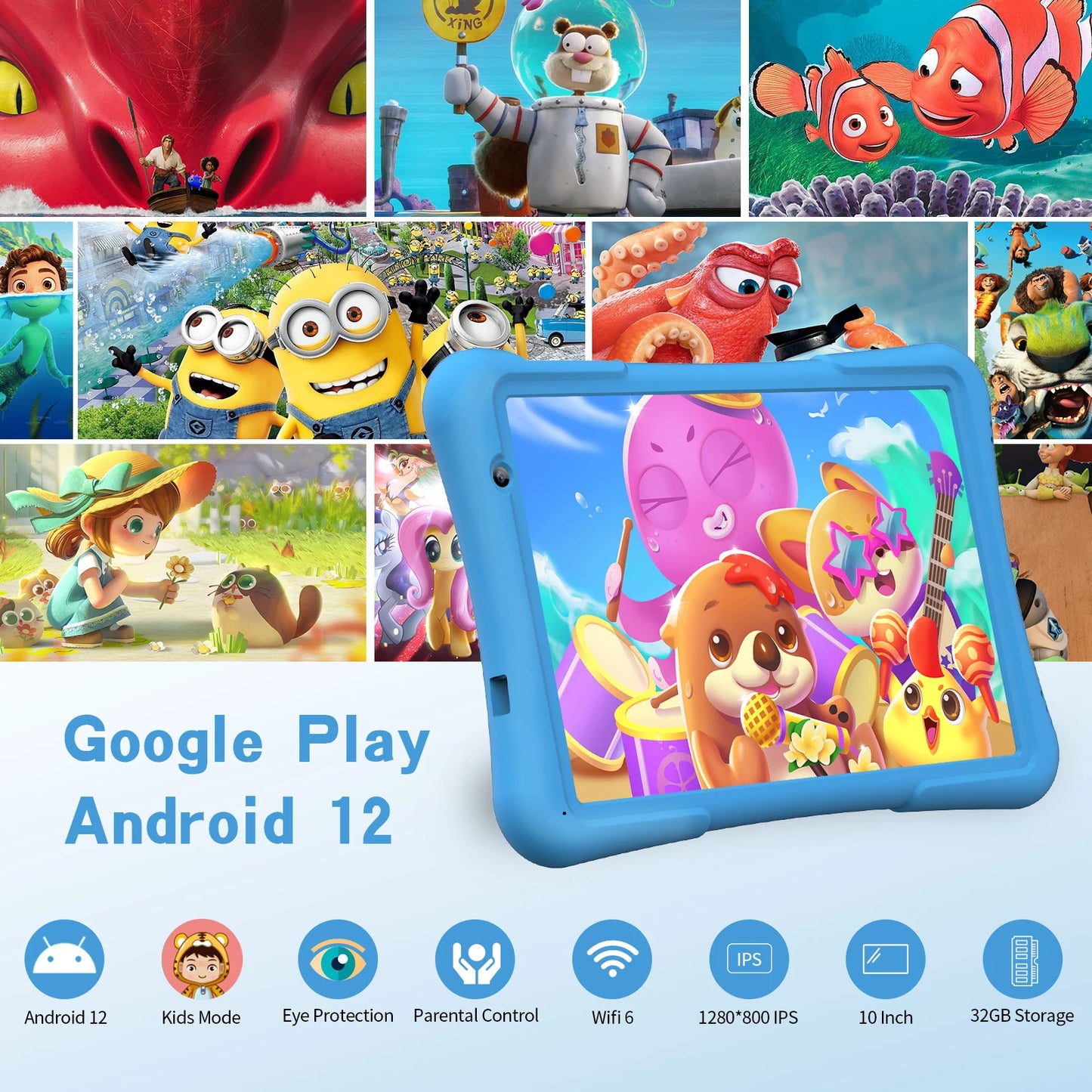PRITOM Kids Tablet Android Quad Core 4GB 32GB WiFi 6