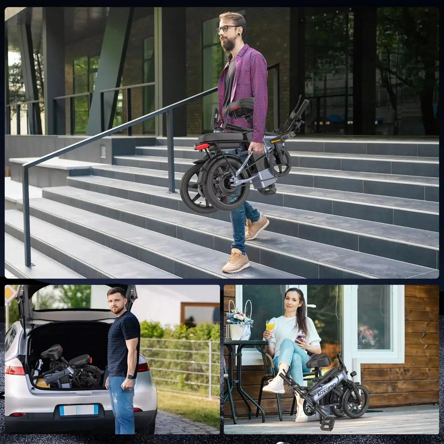 AOVOPRO Foldable EB60 Dual Seat Electric Bicycle 500W