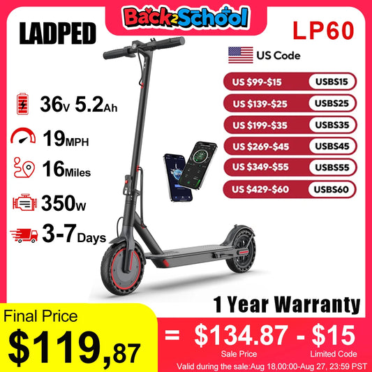 Ladped LP60 Electric Scooter 350W Folding 19MPH App Control