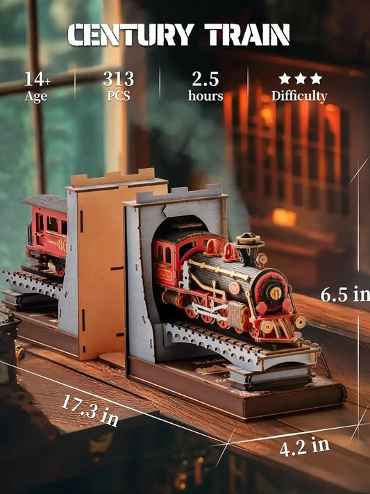 Robotime Wooden Vintage Train Kit 3D Puzzle Book Nook