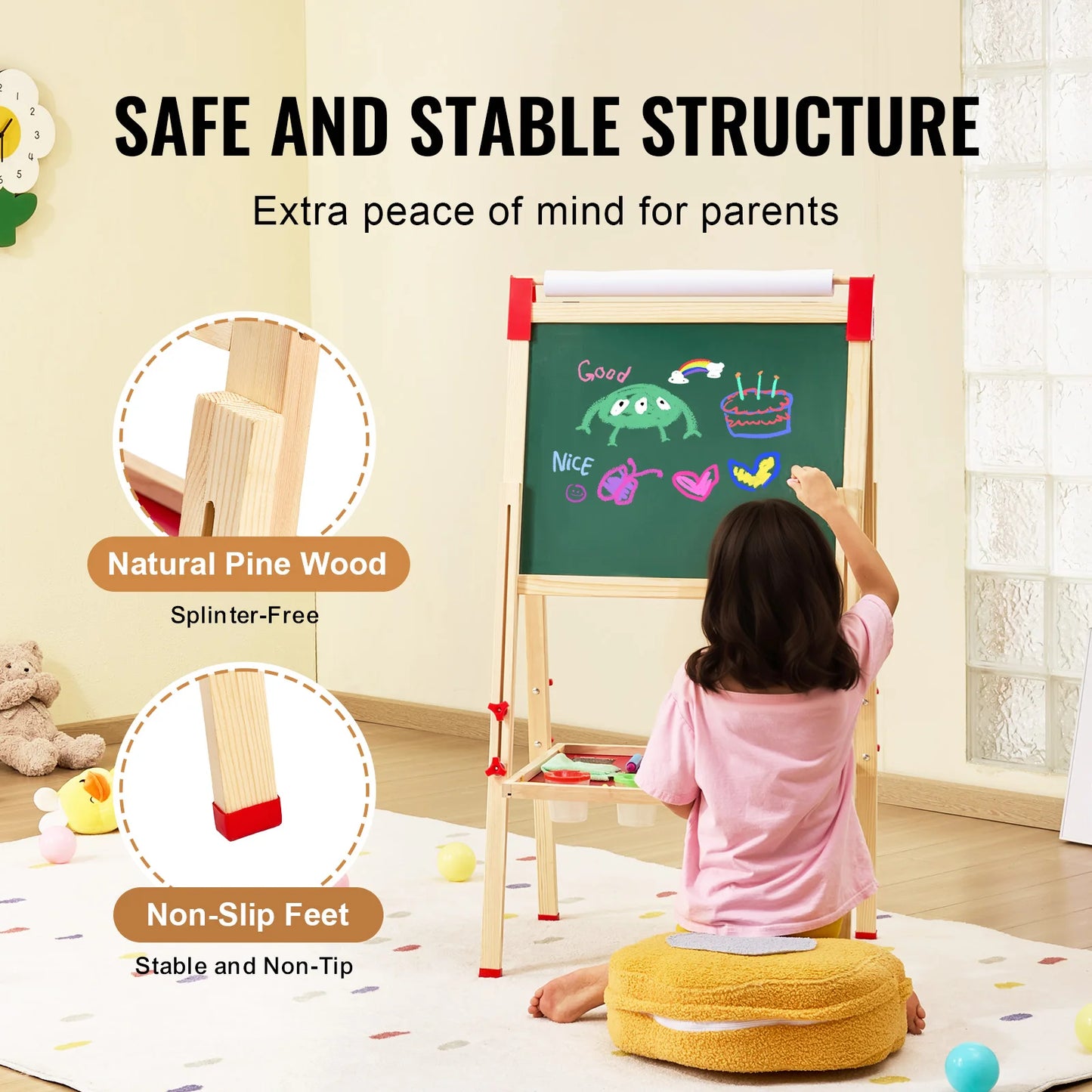 SucceBuy Wooden Magnetic Drawing Board Double Sided Kids Art Easel