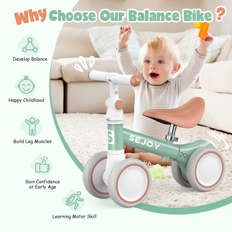 Sejoy Toddler Balance Bike Four Wheel Ride On Toy Deluxe