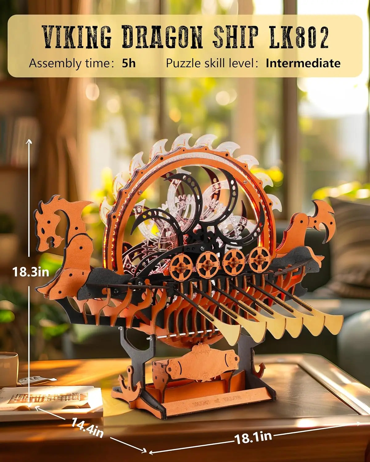 Robotime Viking Dragon Ship Mechanical Wooden Puzzles Kit