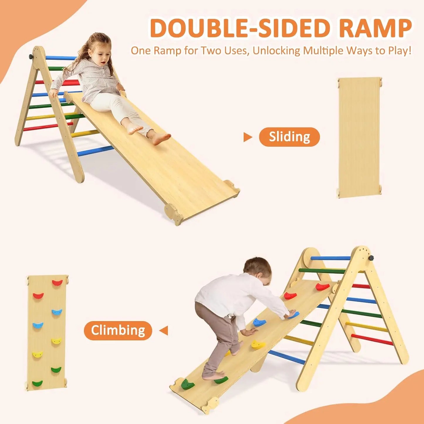 SHXICN Pikler Triangle Set 7 in 1 Wooden Montessori Climber