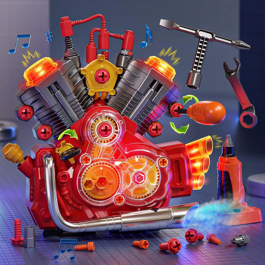 STEM Engine Building Kit for Kids with Light and Music