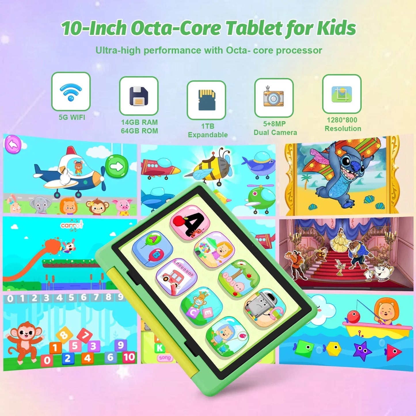 URAOC Kids Tablet Octa Core 64GB ROM 1TB Expandable