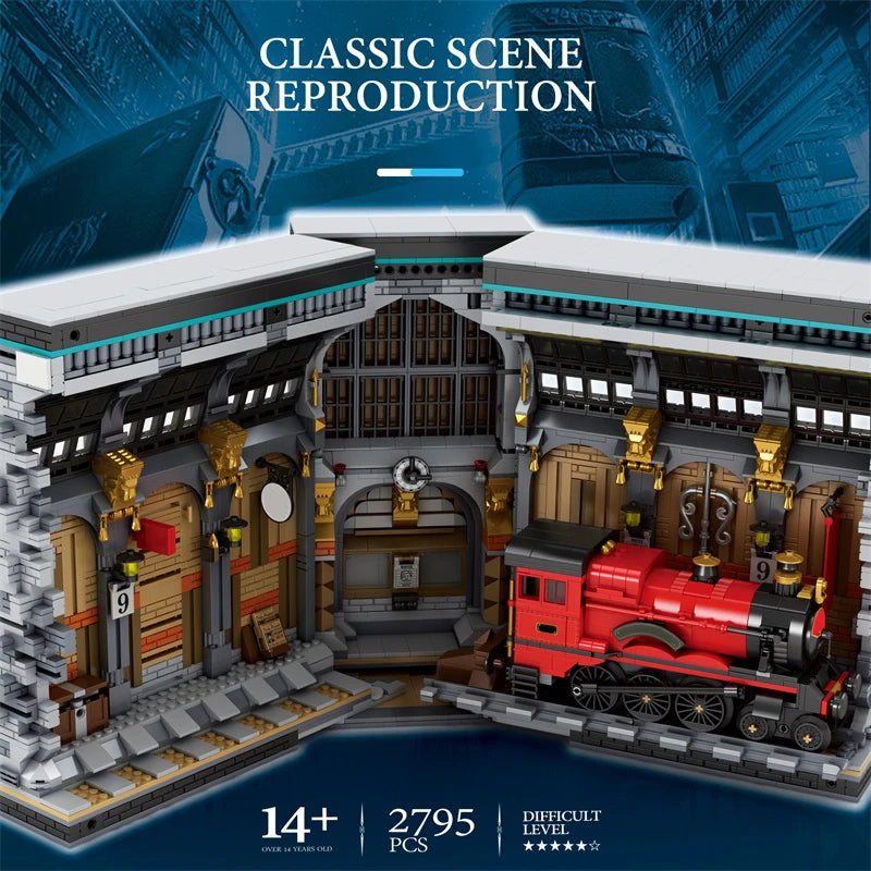 AMAZINGBLOKSC Train Station Magic Bookend Set With Light