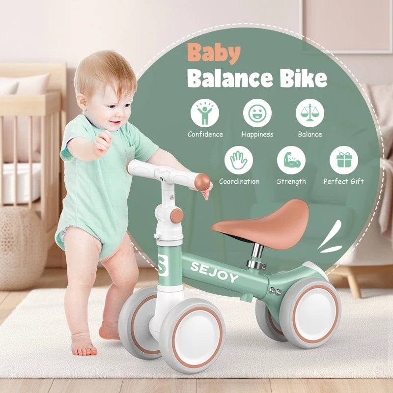 Sejoy Toddler Balance Bike Four Wheel Ride On Toy Deluxe