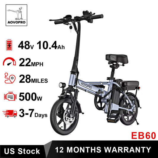 AOVOPRO Foldable EB60 Dual Seat Electric Bicycle 500W