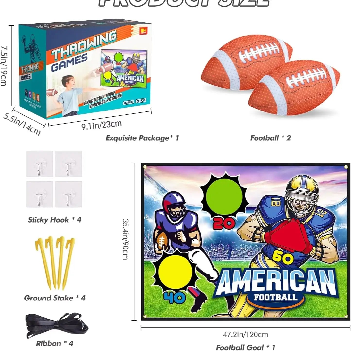 VATOS Football Toss Target Game With 2 Soft Footballs