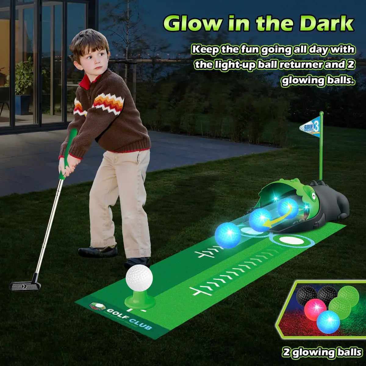Terramus Kids Golf Club Set With LED Ball Returner