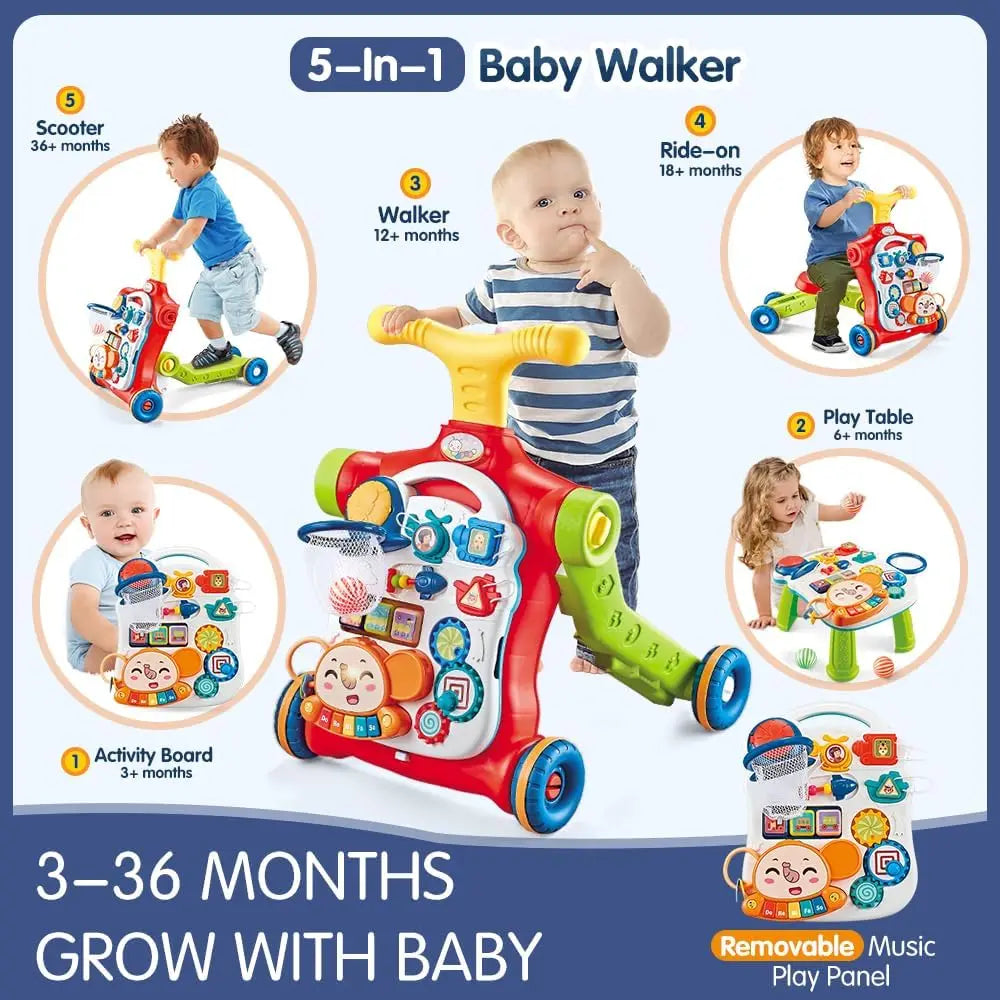 VATOS Baby Walker 5 In 1 Sit To Stand Push Walker Music