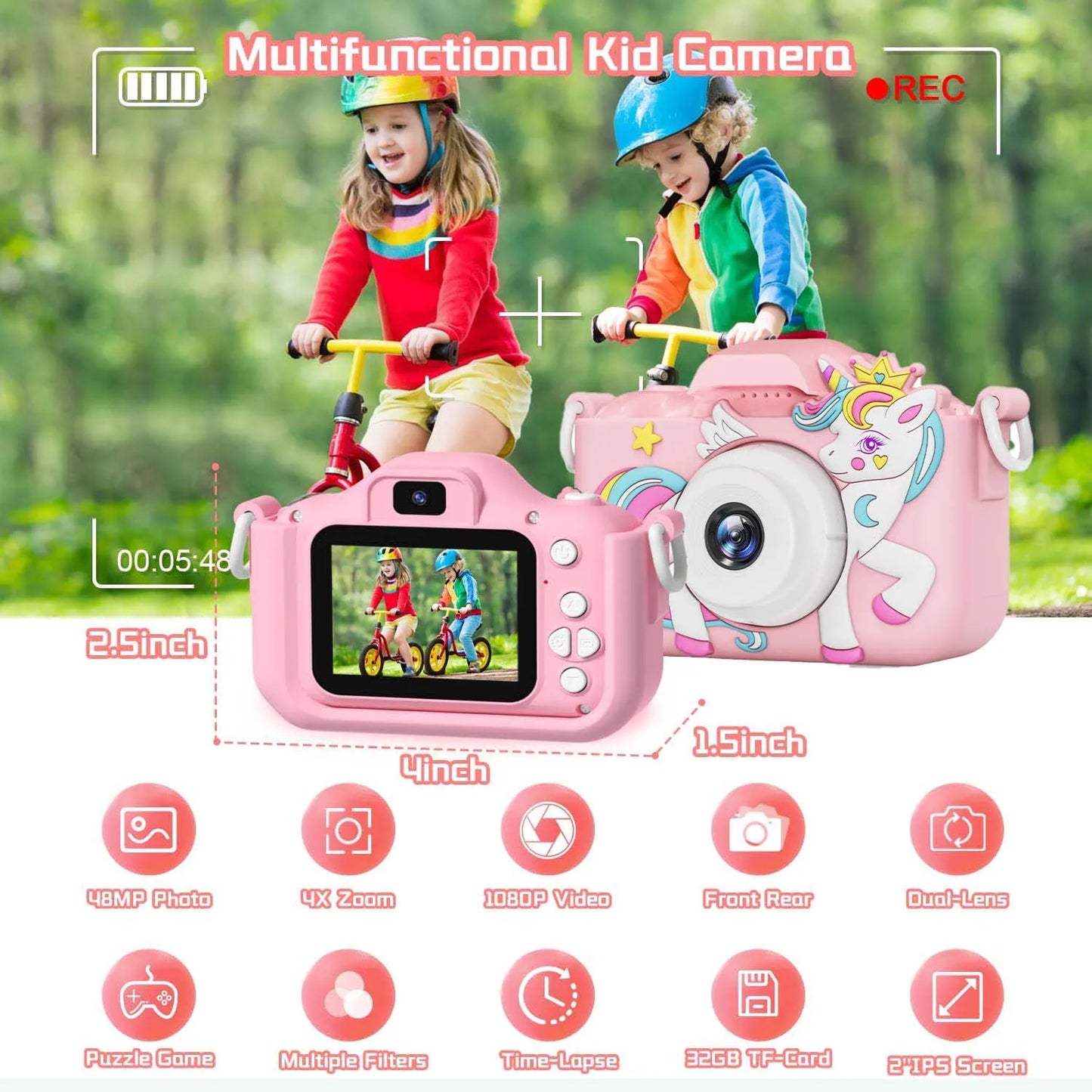 CIMELRCN Kids Camera Dual 1080P HD Toy With IPS Screen