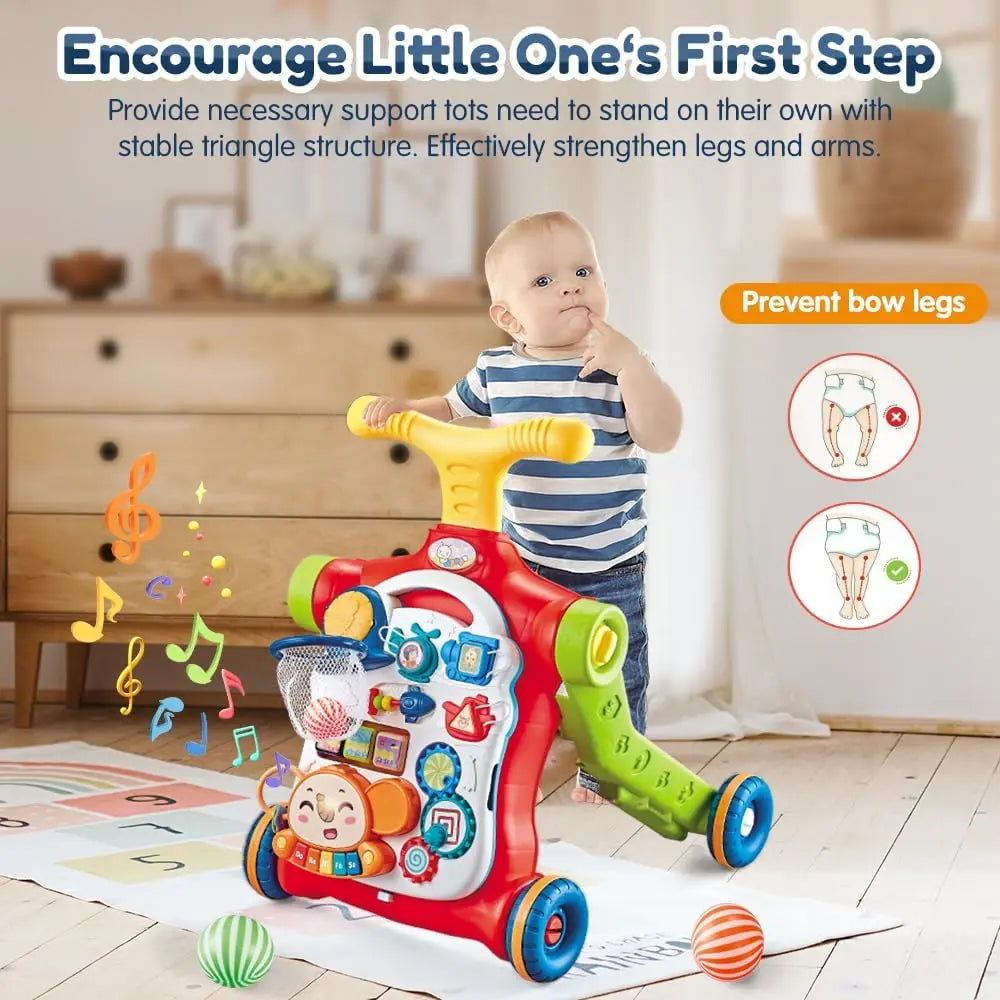 VATOS Baby Walker 5 In 1 Sit To Stand Push Walker Music