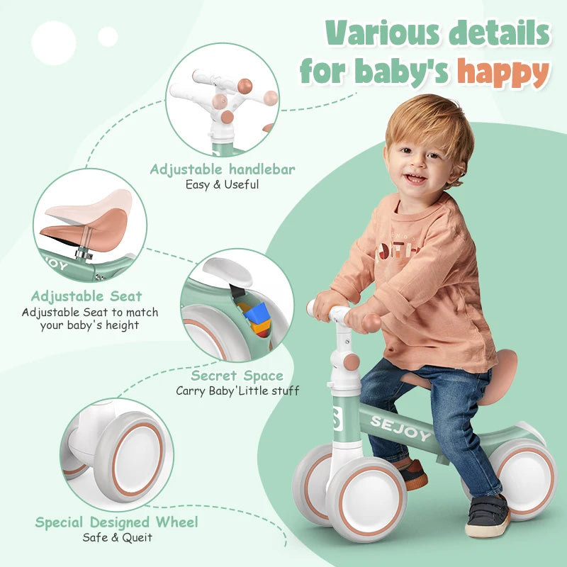 Sejoy Toddler Balance Bike Four Wheel Ride On Toy Deluxe