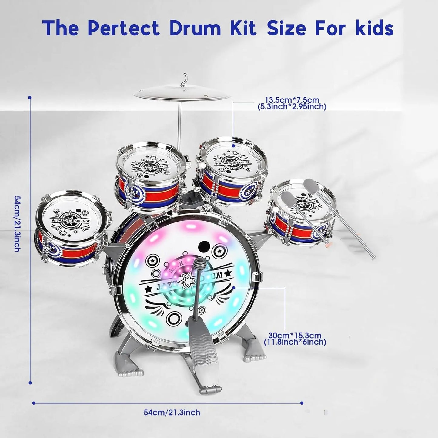 SANMERSEN Mini Jazz Drum Set For Kids With LED Light Stool