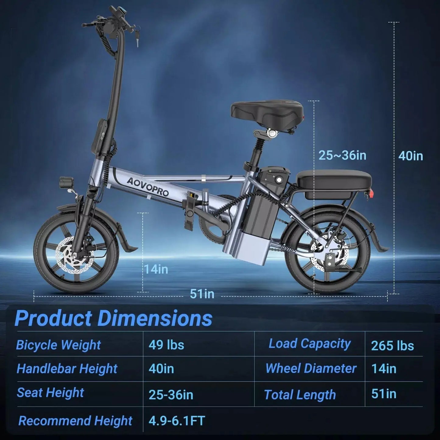 AOVOPRO Foldable EB60 Dual Seat Electric Bicycle 500W