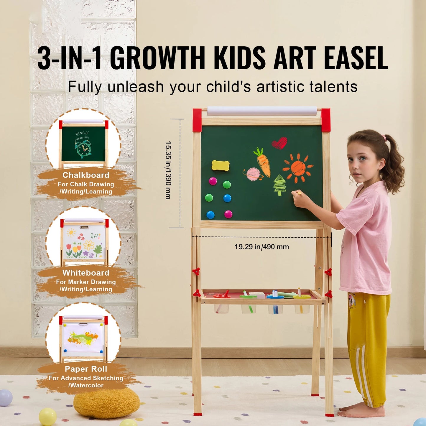 SucceBuy Wooden Magnetic Drawing Board Double Sided Kids Art Easel